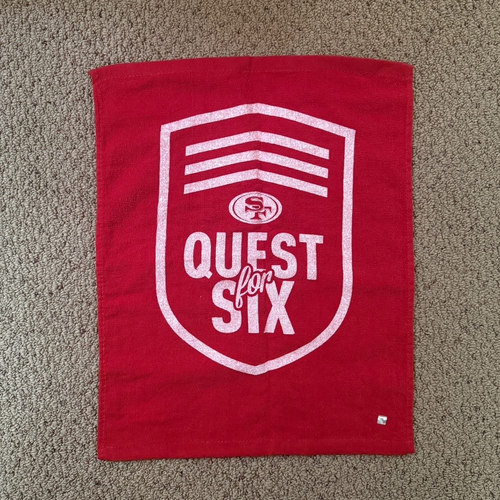 SAN FRANCISCO 49ERS Rally Towel QUEST FOR SIX Niners Red Rag Super Bowl Playoffs